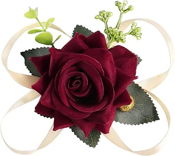 Wrist Corsage Wristlet for Wedding Bridesmaid Rose Wrist Flower Bride Bridesmaid Wedding Hand Flower for Wedding Bridal Shower Anniversary Prom Party Decorations, Burgundy
