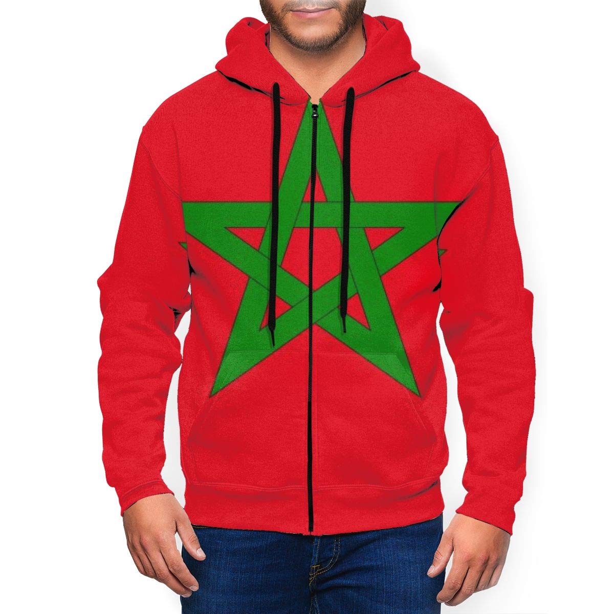 Morocco Flag Men's Full Zip Up Hooded Sweatshirt Hoodie