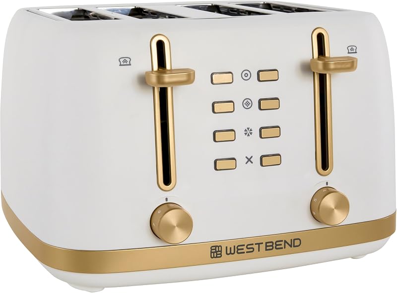 Timeless 4-Slice Toaster, Stainless Steel, in White Gold | West Bend Timeless 4-Slice Toaster, Bagel, Waffle, Defrost, High-Lift Lever, Stainless Steel, in White Gold