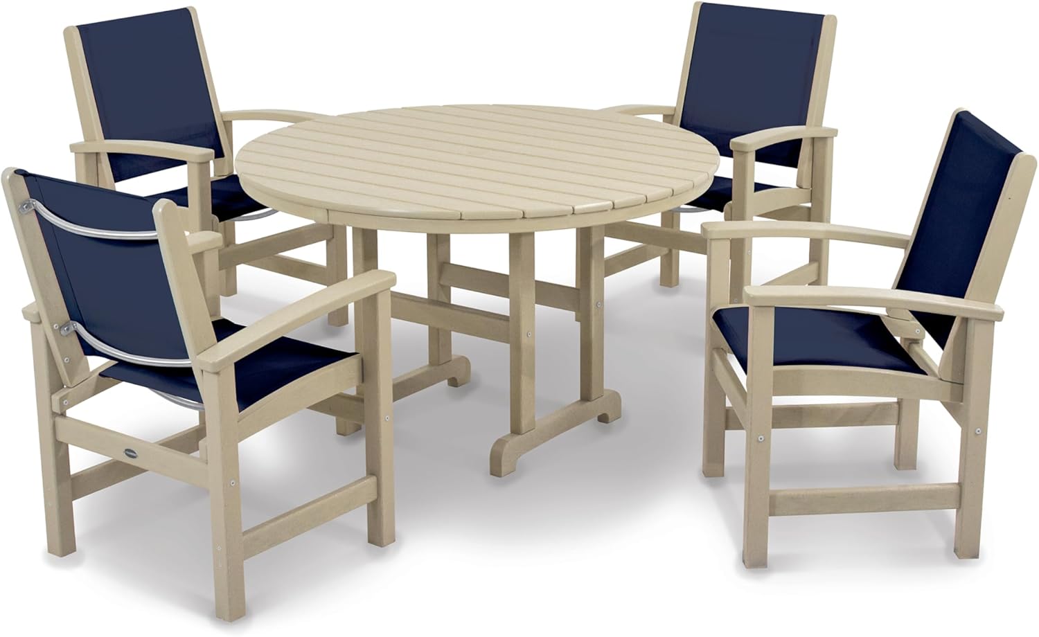 Polywood® Coastal 5-Piece Round Farmhouse Dining Set in Black/Burlap Sling