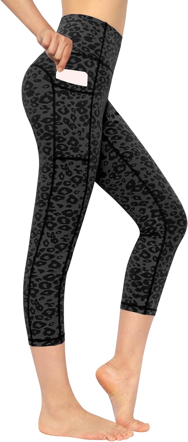 Neonysweets Womens Printed Tummy Control Yoga Workout Leggings Pocket
