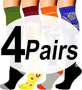 Double Couple 4 Pairs Compression Socks for Men and Women 20-30mmhg knee high Compression Stockings for Sports Running Flying