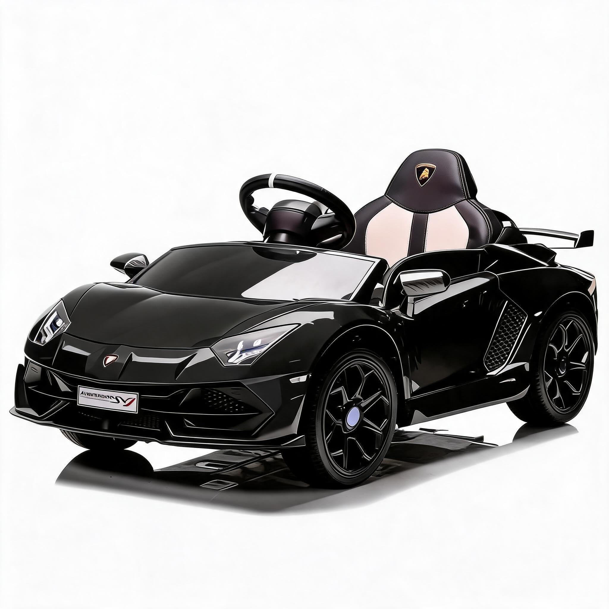 12V Elektroauto für Kinder im Lamborghini-Stil – Elektrisches Kinderfahrzeug mit Fernbedienung, hydraulischen Flügeltüren, Federung, LED-Licht, Musikfunktion, Sicherheitsgurt, robust – Für
