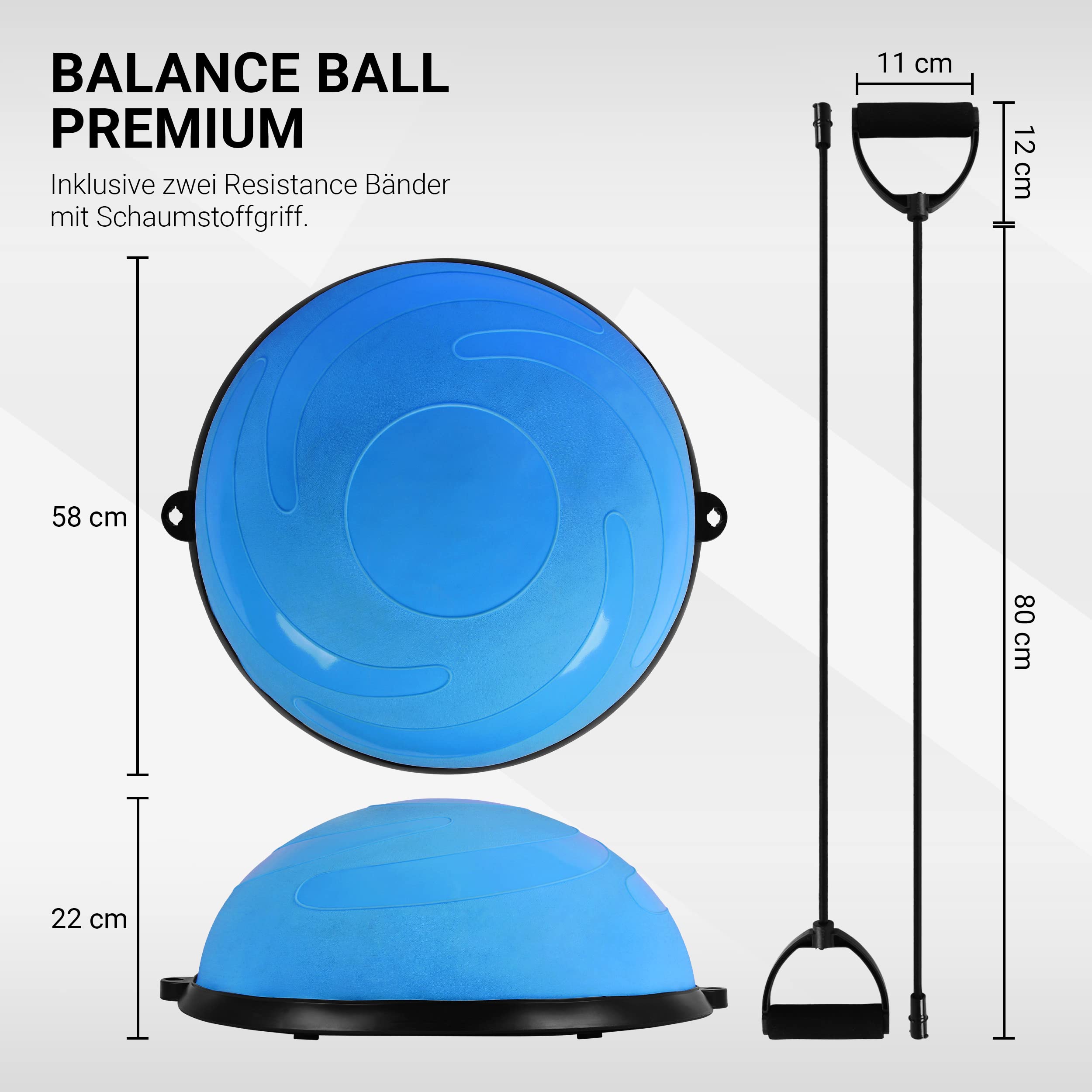 Balance Ball Trainer Premium piłka gimnastyczna + ekspander i pompka – możliwość obustronnego użytkowania, trenażer równowagi (granatowy)