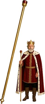 Photo 1 of  Nicky Bigs Novelties 48" Adjustable Gold Royal Scepter with Red Crown Topper Hollow Plastic King Queen Staff for Halloween Cosplay Theater Prom Homecoming Nativity Costume Accessories 
