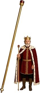 48" Adjustable Gold Royal Scepter with Red Crown Topper Hollow Plastic King Queen Staff for Halloween Cosplay Theater Prom Homecoming Nativity Costume Accessories