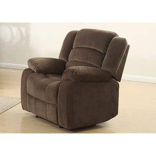 AC Pacific Bill Modern Upholstered Living Room Manual Recliner with Padded Pillow Top Armrests & Reclining Seat, Chair, Brown