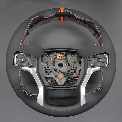 Vista 24 de MEWANT Funda de volante para Chevy Silverado 1500 / Silverado 2500/3500/Blazer/Suburban/Tahoe - Cuero negro