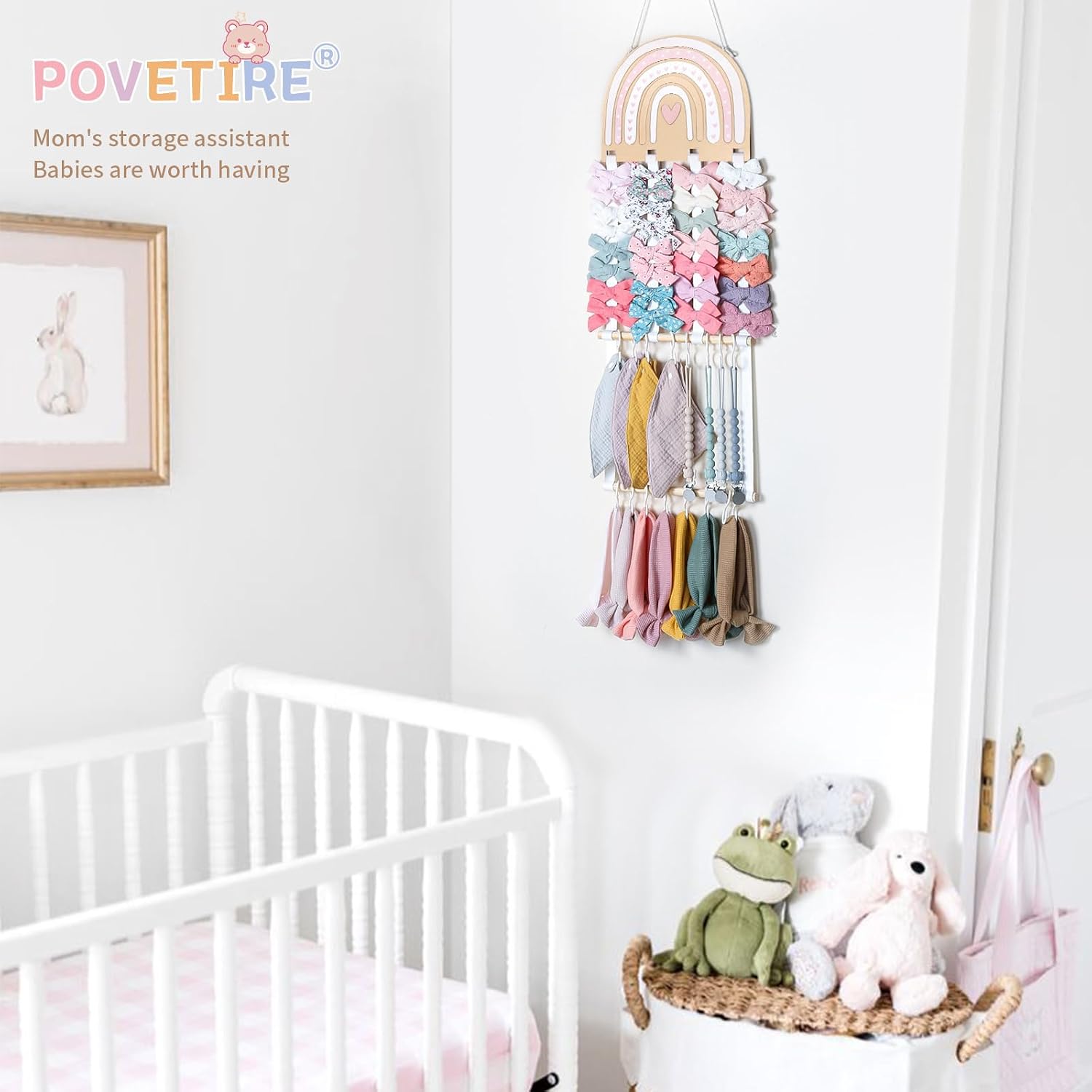 POVETIRE Headband Holder Bow Holder for Girls Hair Bows,Rainbow Hair Accessories Organizer Storage Wall Hanging Display for Nursery Toddler Girls Room