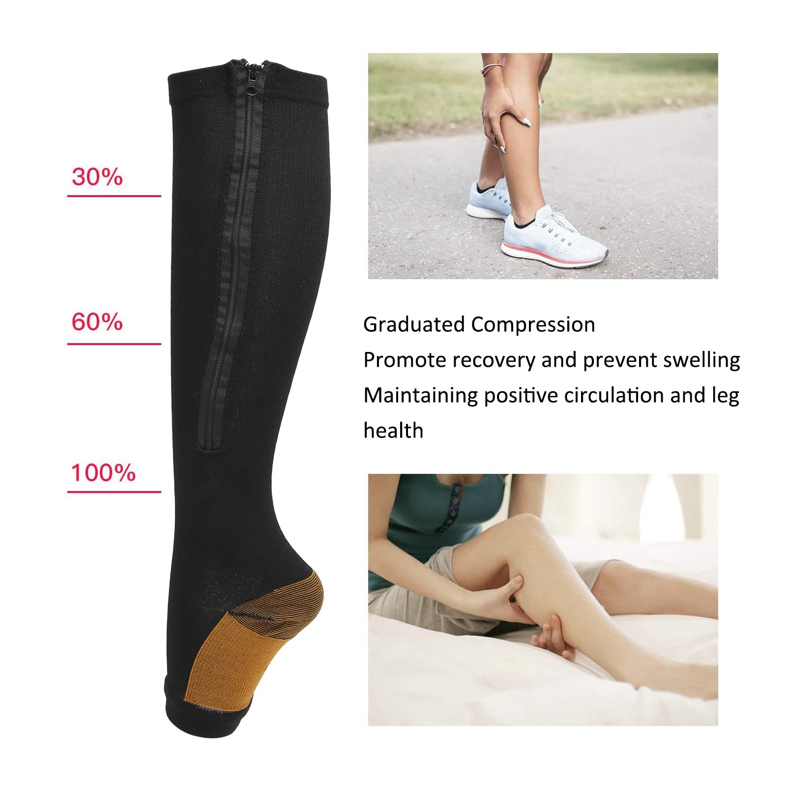 Zipper Compression Socks, Nylon Open Toe Leg Shaping Socks for Women for Leg Shaping and Slimming Ankle Compression(L/XL-Black) - Image 3