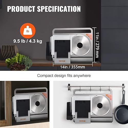 Miniatura 6 de VEVOR Cortadora de carne cortadora eléctrica de 45 W con dos cuchillas extraíbles de acero inoxidable de 75 pulgadas grosor ajustable de 0 a 0591in