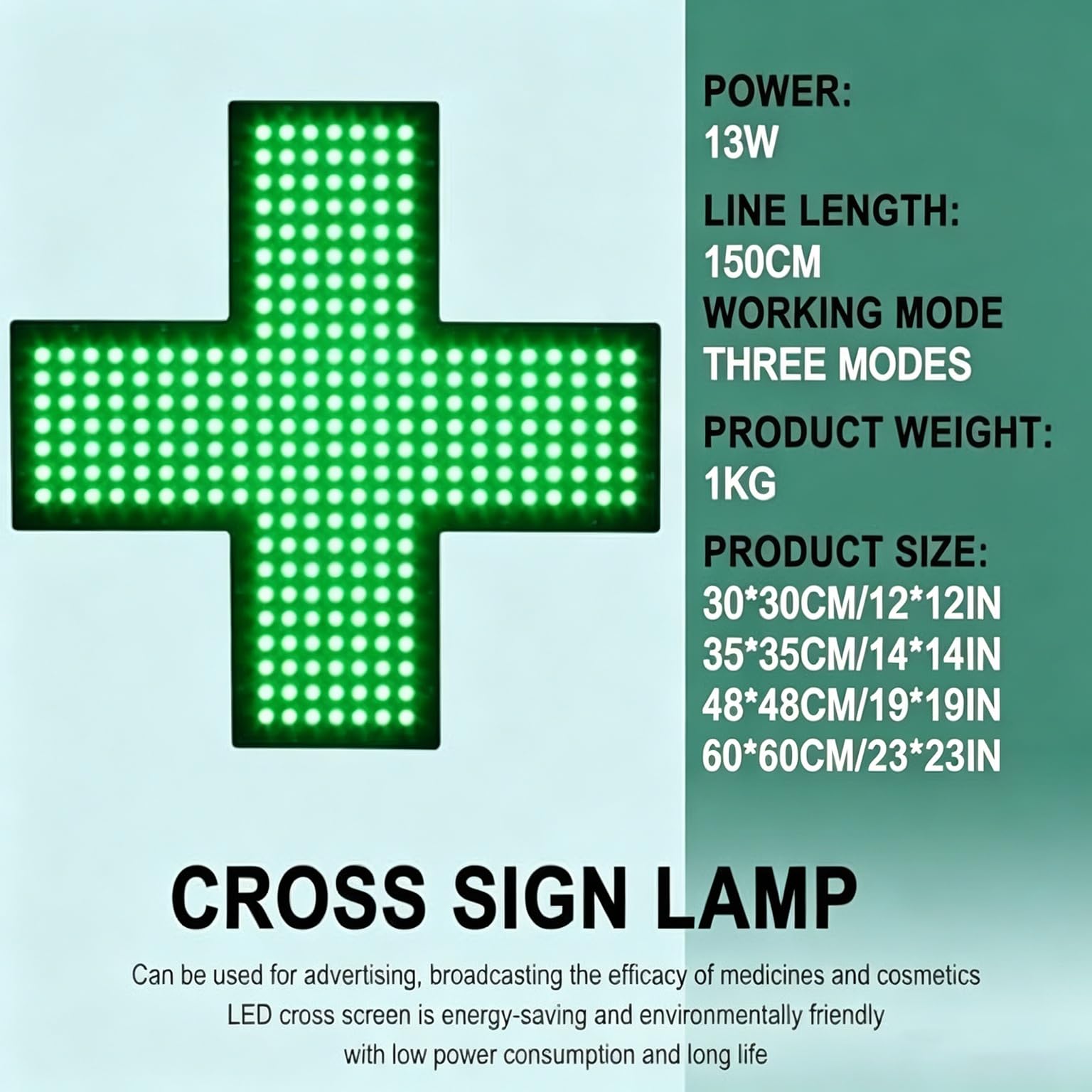 Segnale Luminoso A Croce Medica A LED, Luce Al Neon A Croce | 3 Modalità, Sempre Acceso, Lampeggiante, Lampeggiante Generale, Messa A Fuoco Visiva,utilizzato In Cliniche E Farmacie(12-in)