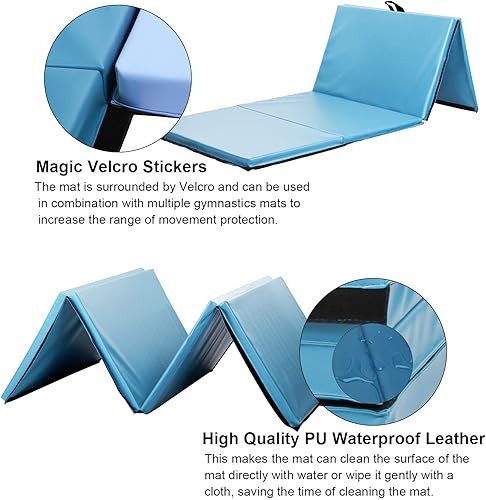 Miniatura 6 de Payhere Tapete grueso de gimnasia de 4 x 8 x 2 pulgadas, extra grueso, de alta densidad, antidesgarros, plegable, para el hogar, tapete de gimnasio