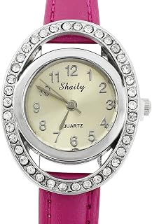 Qtqgoitem Lady Rhinestone Decor Faux Leather Band Quartz Wrist Watch Fuchsia (Model: 2eb 99e 535 a57 de4)