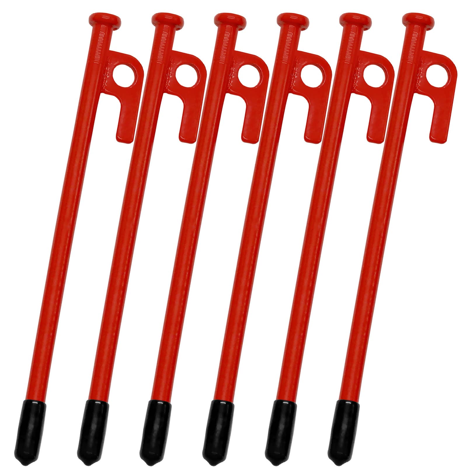 Photo 1 of ****BUNDLE PACK OF 2**** Tent Stakes Heavy Duty 8 inch Steal Tent Pegs for Camping Ground Stakes for Outdoor Yard Garden Stake, 6 Pack with Caps (Red) 6 RED