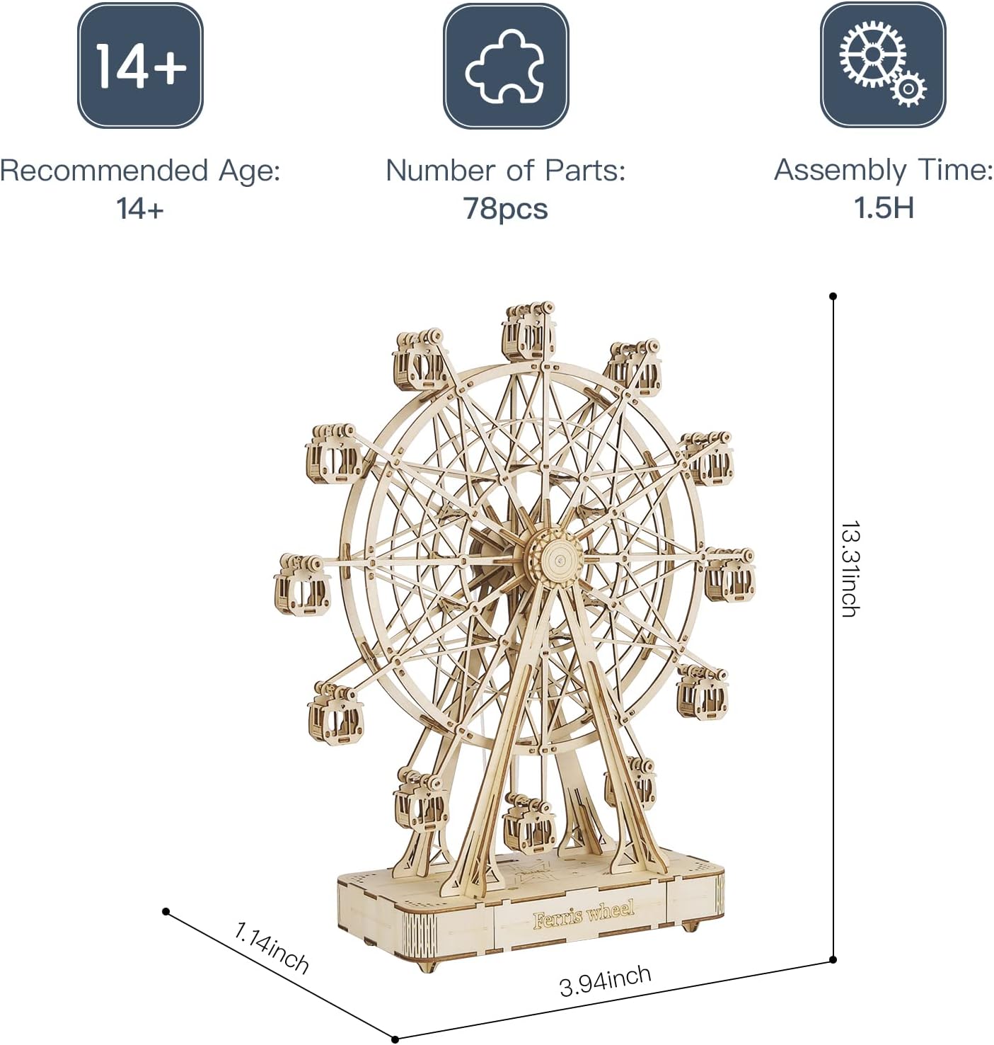 Rowood 3D Puzzles for Adults, Model Kits for Adults, Wooden Music Box,DIY Craft Kits Gifts on Birthday Christmas - Ferris Wheel (232 PCS)