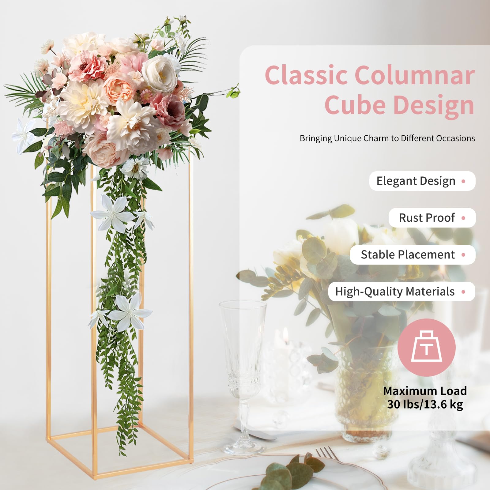 SOCROTO 32in Tall Metal Column Wedding Flower Stand - 10pcs Large Centerpieces for Event Party Home Decorations, Gold