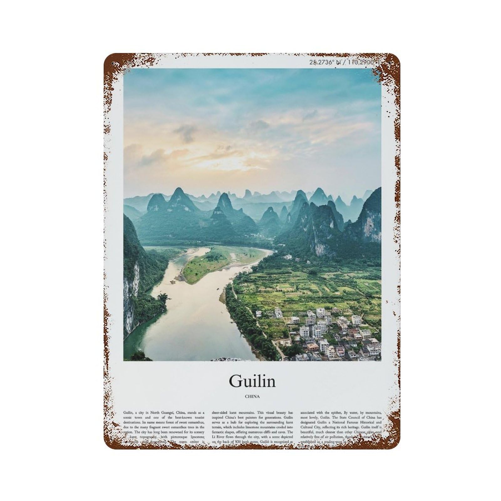 xiaoxiaoshen Guilin China City Scenery Wall Decor Art Metal Tin Poster Modern Home Decor Art Home Bar Shop Decorations Vintage Sign 40x30cm