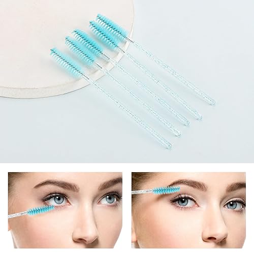 Miniatura 3 de Tbestmax 50 varitas de rímel desechables, brocha de cristal para extensiones de pestañas, pestañas de ojos y cepillo de maquillaje (azul)