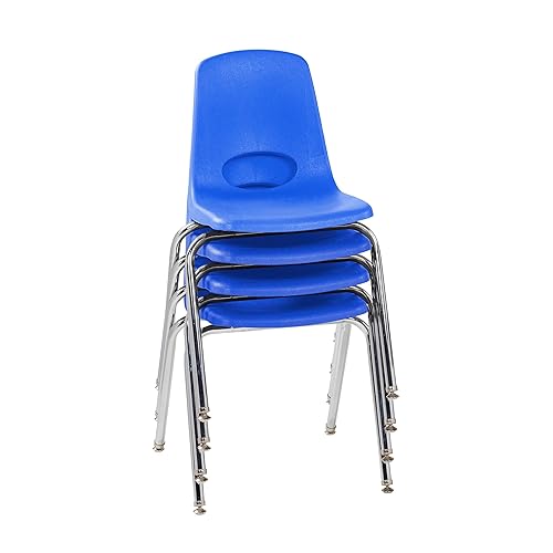 Vista 11 de FDP 10384-NV - Silla escolar apilable de 18 pulgadas, asiento apilable para estudiantes con patas de acero cromado y deslizadores giratorios de Azul