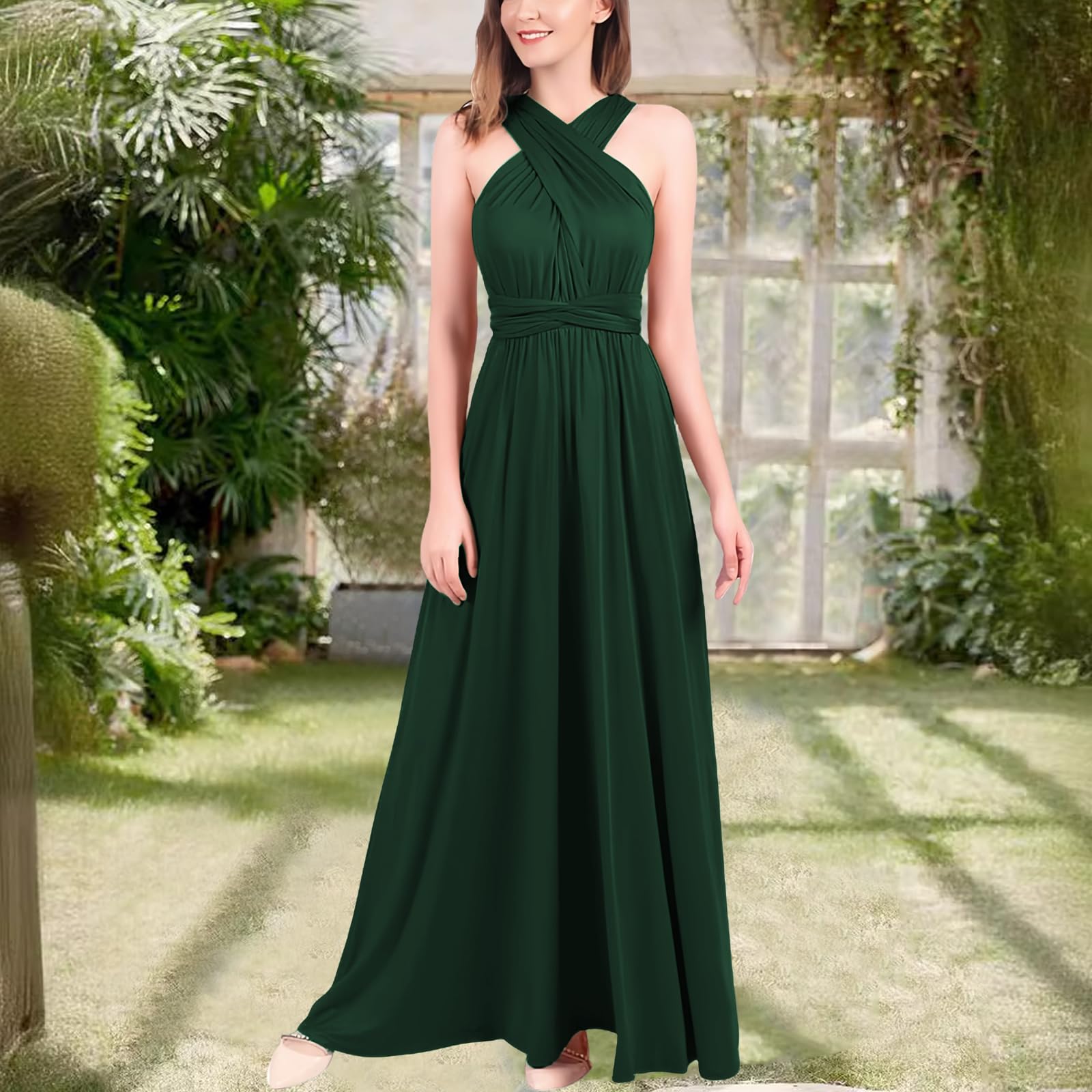 Vestidos Dama de Honor Largos Multiposicion Vestido de Invitada de Boda Elegantes Vestido Cruzado Convertibles Vestidos de Fiesta Vestido de Noche Cuello en V sin Mangas para Graduación Ceremonia