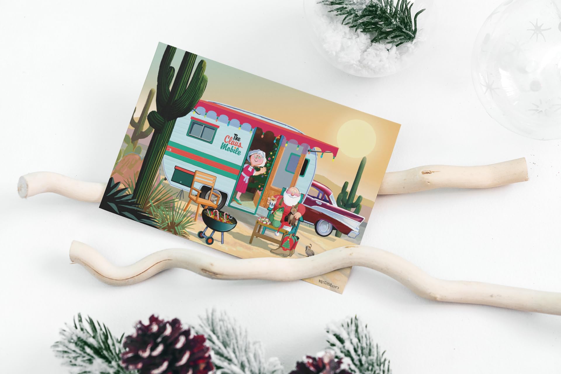 Weihnachtskarten mit Umschlägen, Motiv: Santa Desert Camper, 18 Stück