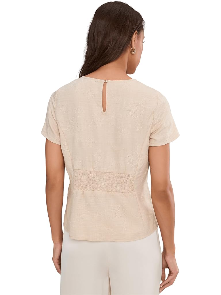 Gray Vince Camuto Short Sleeve Pleated Waist Blouse