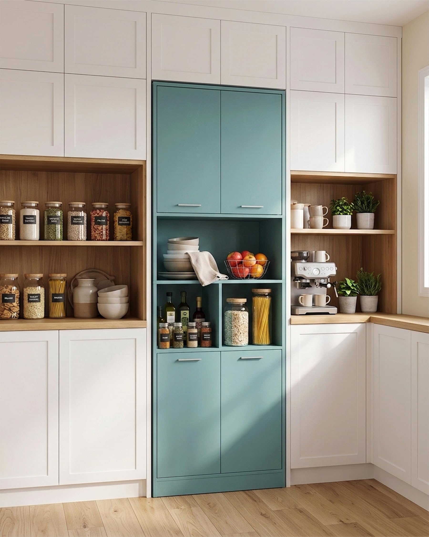 Lot de 2 Meuble Cuisine 60x40x180.5cm Armoire Rangement avec Étagères Réglables Buffet Colonne pour Cuisine Salon Salle de Bain Verte