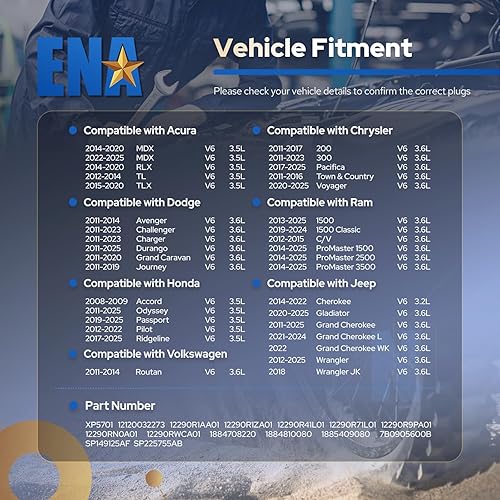 Miniatura 2 de ENA Juego de 6 bujías iridio compatibles con BMW Chrysler Dodge M3 M5 M6 200 300 Pacifica Town & Country Voyager Avenger Challenger Charger Durango