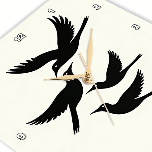 Miniatura 3 de 3dRose, Four Calling Birds Retro Mid-Century Minimalist Silhouette Cut-Out, 10x10 Wall Clock