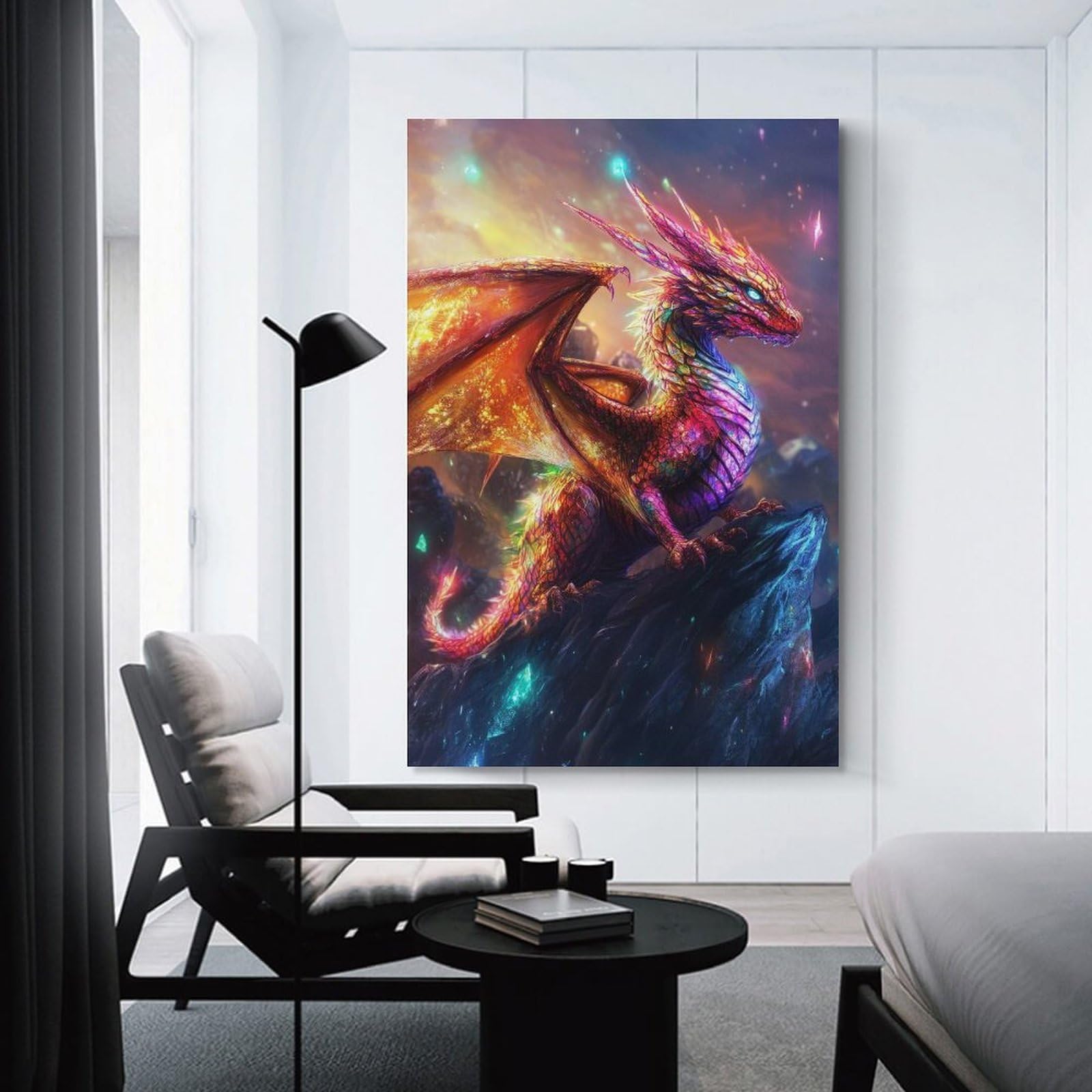 Junmoney Unframe-Style-9 Wall Picture Print Dragon Perched On Rocky Peak, 24X36inch(60X90cm), For Feature Walls In Flats Or Modern Rooms, An Easy Match For Collected Prints