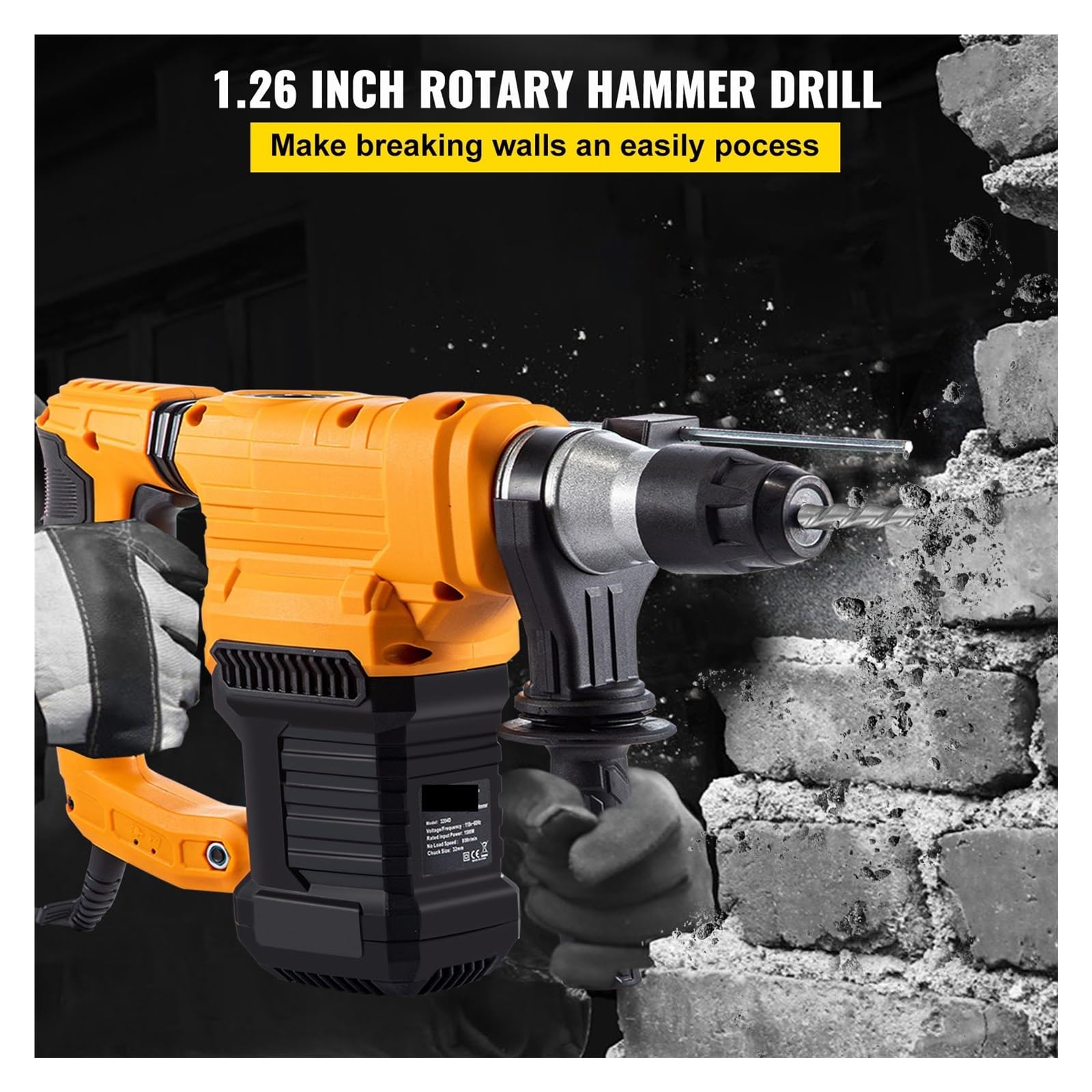 Wiertarka udarowa 1500W Max wiercenie 32mm SDS Plus młot pneumatyczny do rozbiórki 4 tryby elektryczny perforator betonu Stabilna Paca