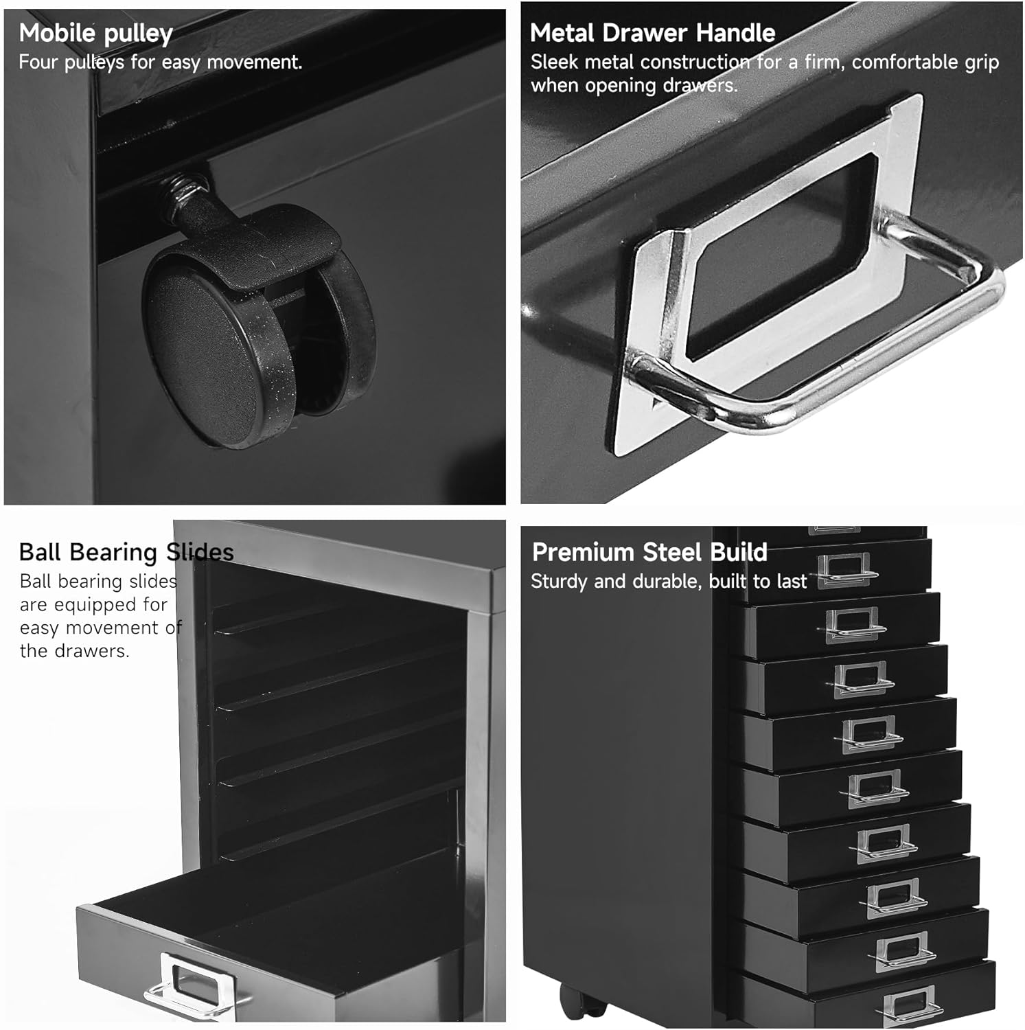 MINI File Cabinet, Metal File Organizer, Document Organizer, Small Metal Cabinets for Home Office (10 Drawers - Black)