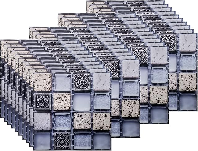 FBBULES 40PCS Tile Stickers, PVC Self-Adhesive On Tile Peel Stick Wallpaper Waterproof Wall Tiles Transfers Decor for Living Room Kitchen Mosaic Style Sky Blue (10 x 10cm / 4 x 4 inch)