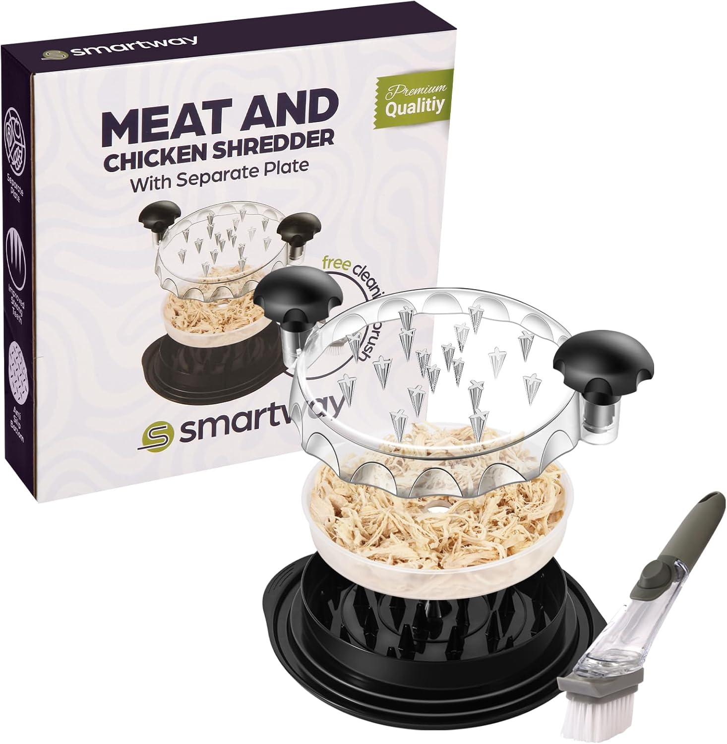 2025 Model Chicken Shredder – Separate Plate, Automatic Soap Dispenser Cleaning Brush, Anti-Slip – Large 9.8” Chicken Breast Meat Shredder, Chicken Shredder Tool Twist, Dishwasher Safe, BPA Free