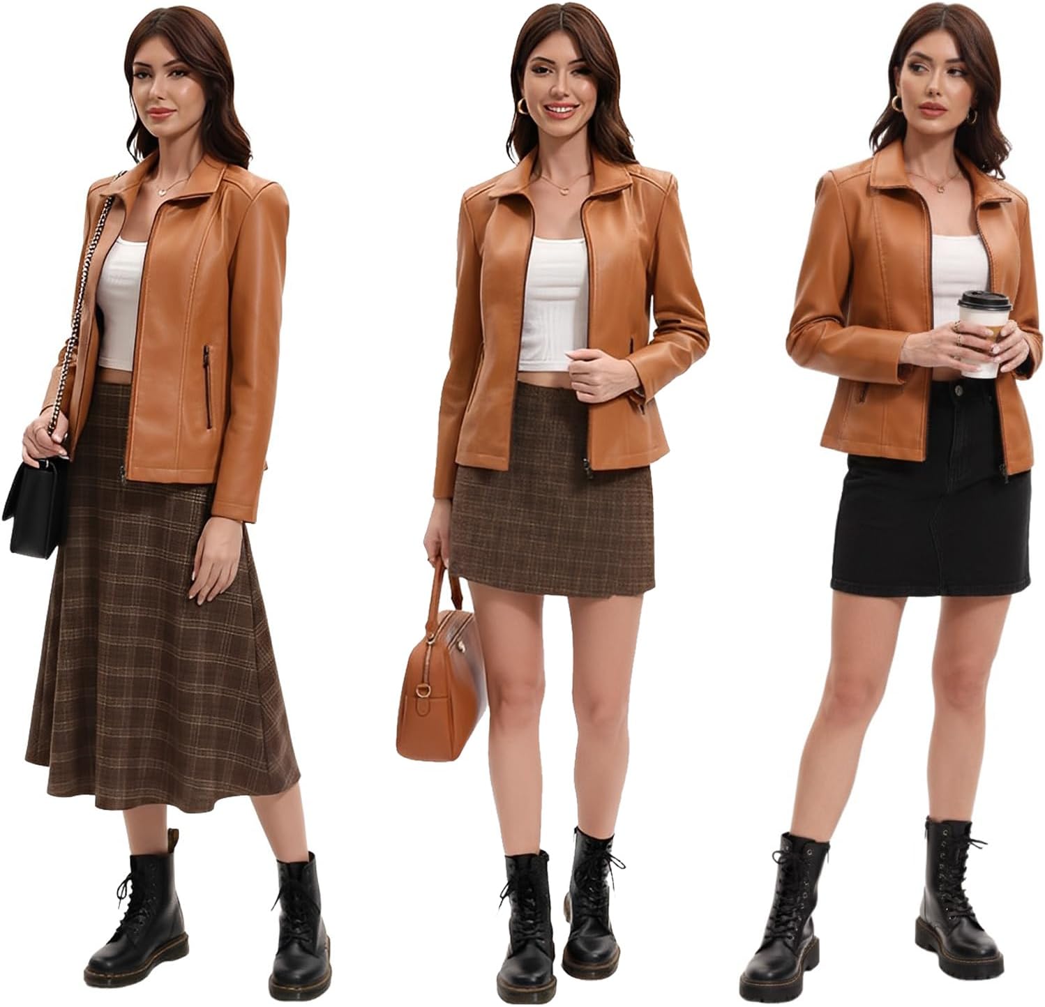 CHIGUO Faux Leather Jacket for Women Motorcycle Fashion Zip Up Coat Trendy Going Out Jackets - Image 3