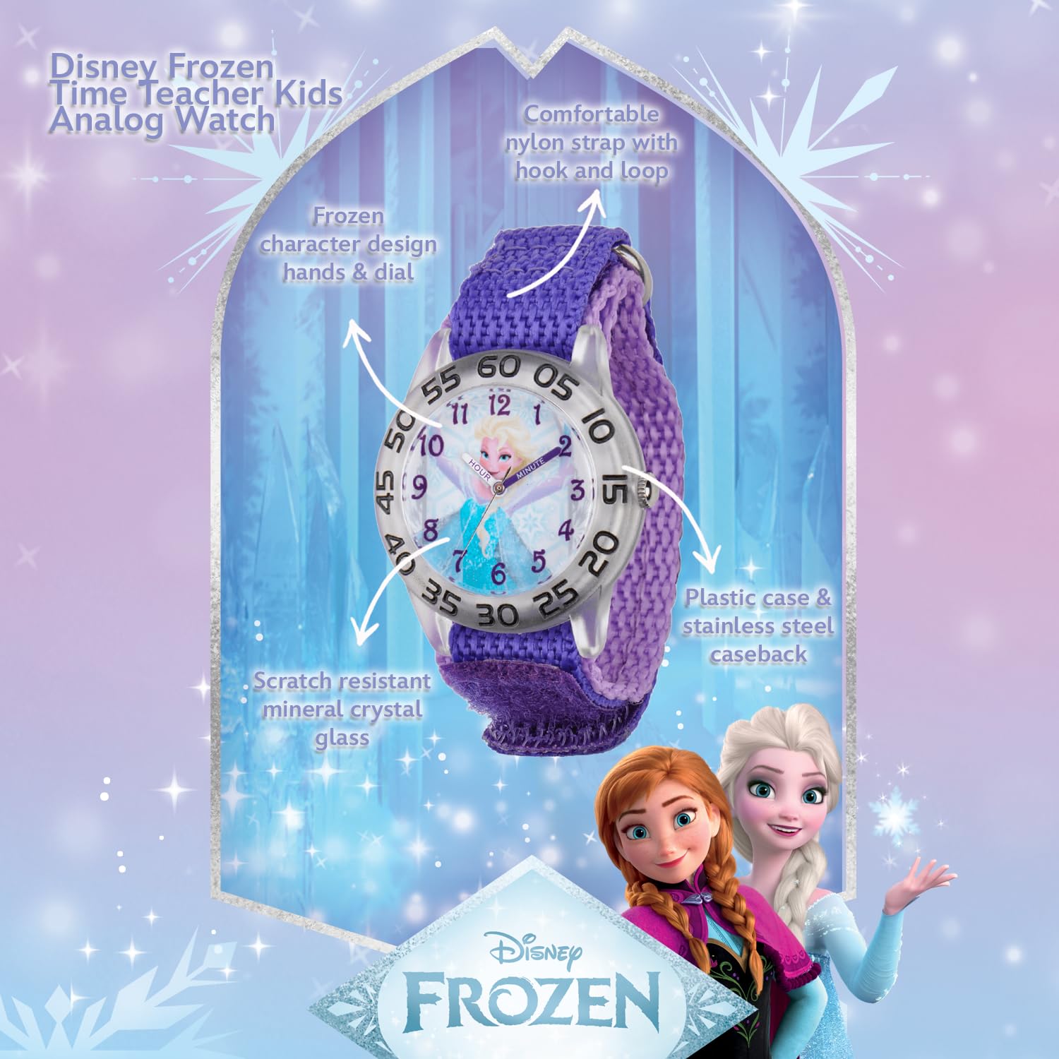 Disney Frozen Reloj con diseño de Elsa para niña, de plástico, enseña a leer la hora