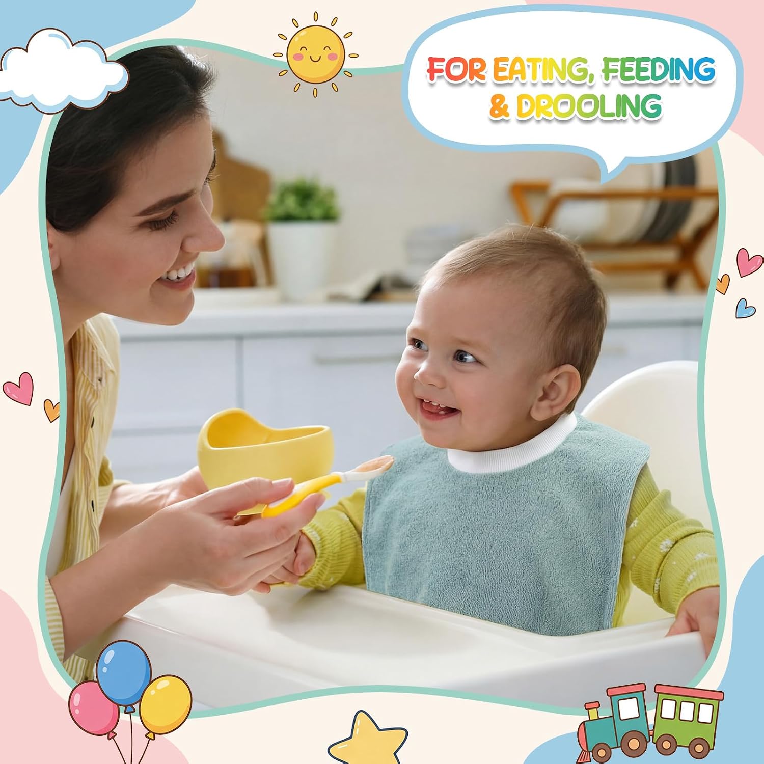 Foaincore 3 Pieces Full Coverage Toddler Bibs Pullover Baby Bibs Absorbent Cotton Terry Towel Toddler