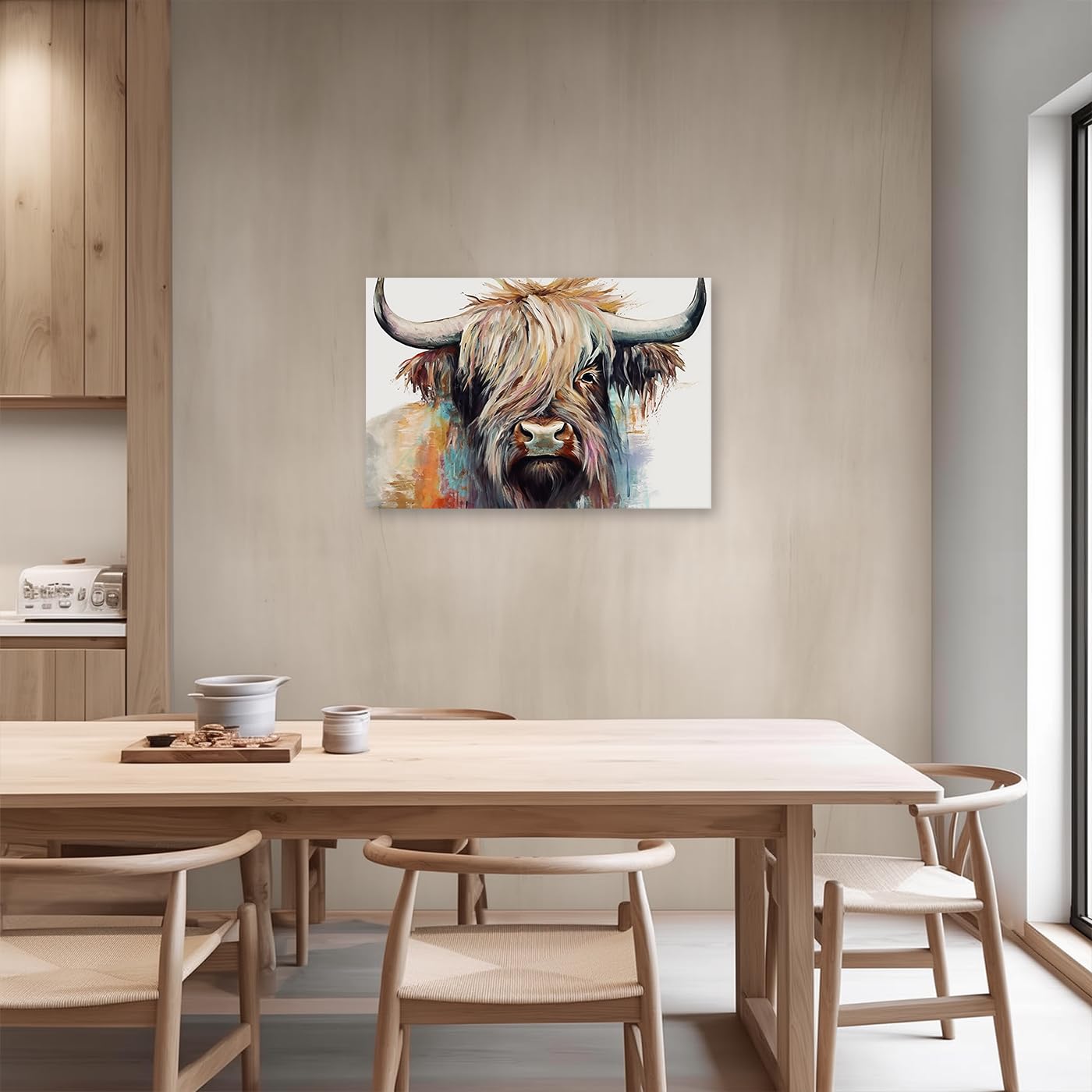 CCWACPP Colorful Highland Cow Canvas Wall Art, Animal Pictures Print Abstract Painting, Farmhouse Bathroom Decor - Image 3
