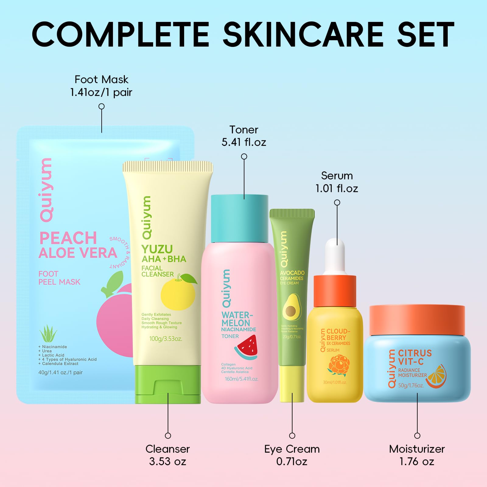 QUIYUM Fruit Skincare Gift Set - 10-in-1 Glow Routine + Cute Accessories, Hydrate, Glow, Strengthen Skin Barrier, All Skin Types, Ideal Gift for Teens Girls Women