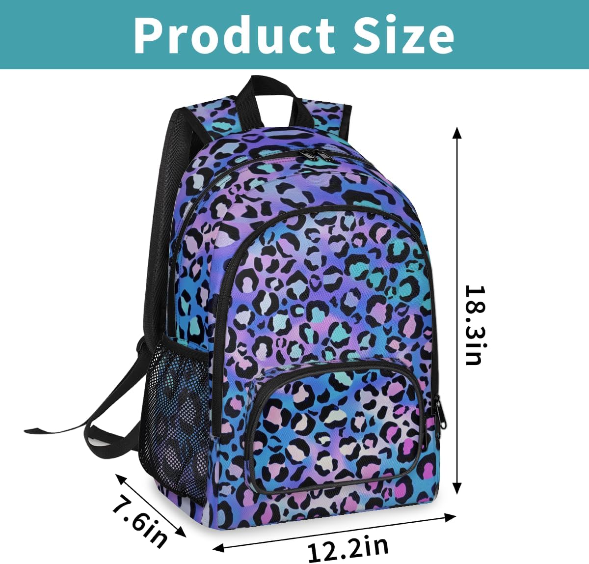 School Backpack Casual Bookbag with Multiple Pockets 18 inch Laptop Backpacks for Travel Hiking, Schoolbag for Students Girls Boys Women Men, Fashion Leopard Print - Image 2