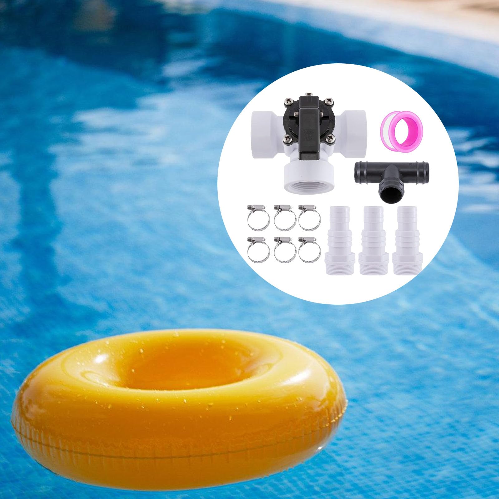 12 accessori per filtro a sabbia con valvole di bypass per piscina a 3 vie, adattatori in ABS e 6 morsetti in metallo, adatti per la manutenzione della piscina, set di adattatori bypass di