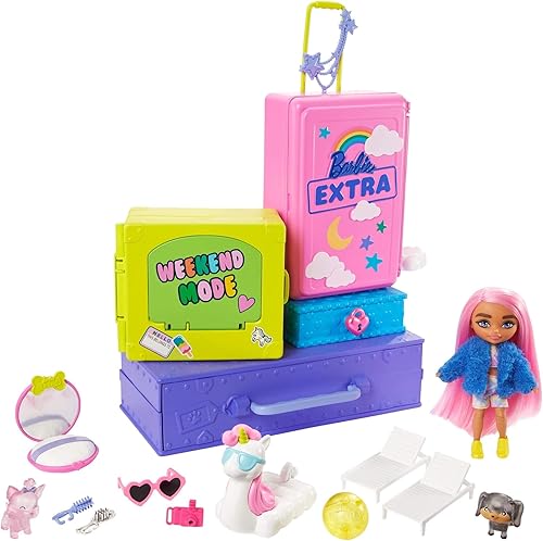 Miniatura 3 de Barbie HDY91 - Juego de viaje extra con 2 figuras exclusivas de cachorros y muñecas, piscina, tobogán, sala de fiestas y accesorios, juguete para