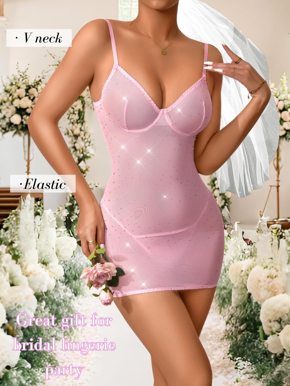 Kaei&Shi Sparkly Sheer Lingerie,Strappy Lace Up Back Dress,Women Exotic Wear Dancer Outfits - Image 4