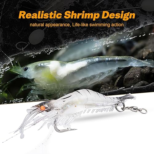 Miniatura 2 de Goture Señuelos de camarón, señuelos de pesca de camarones suaves para agua dulce y salada, juego luminoso de cebo de camarón con gancho afilado y