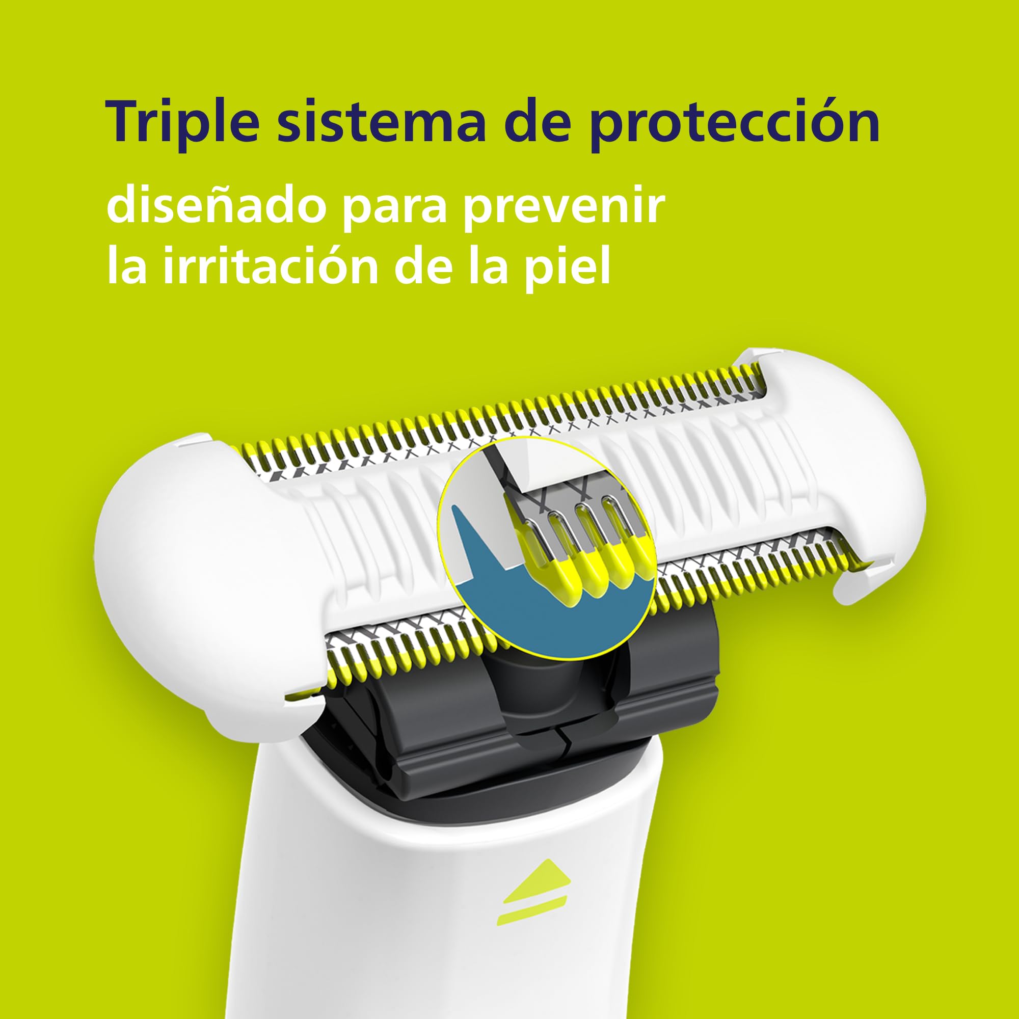 Philips OneBlade Skin Protect QP229/50 - Cuchilla de repuesto para afeitadora eléctrica OneBlade y recortadora, acero inoxidable duradero, recorte y afeitado con protección adicional de la piel, 2