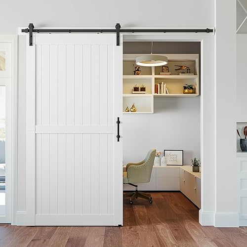 Miniatura 5 de SmartStandard Puerta de granero de vinilo de PVC blanco de 48 x 96 pulgadas, súper ligera con kit de herramientas deslizantes de 8 pies, guía de