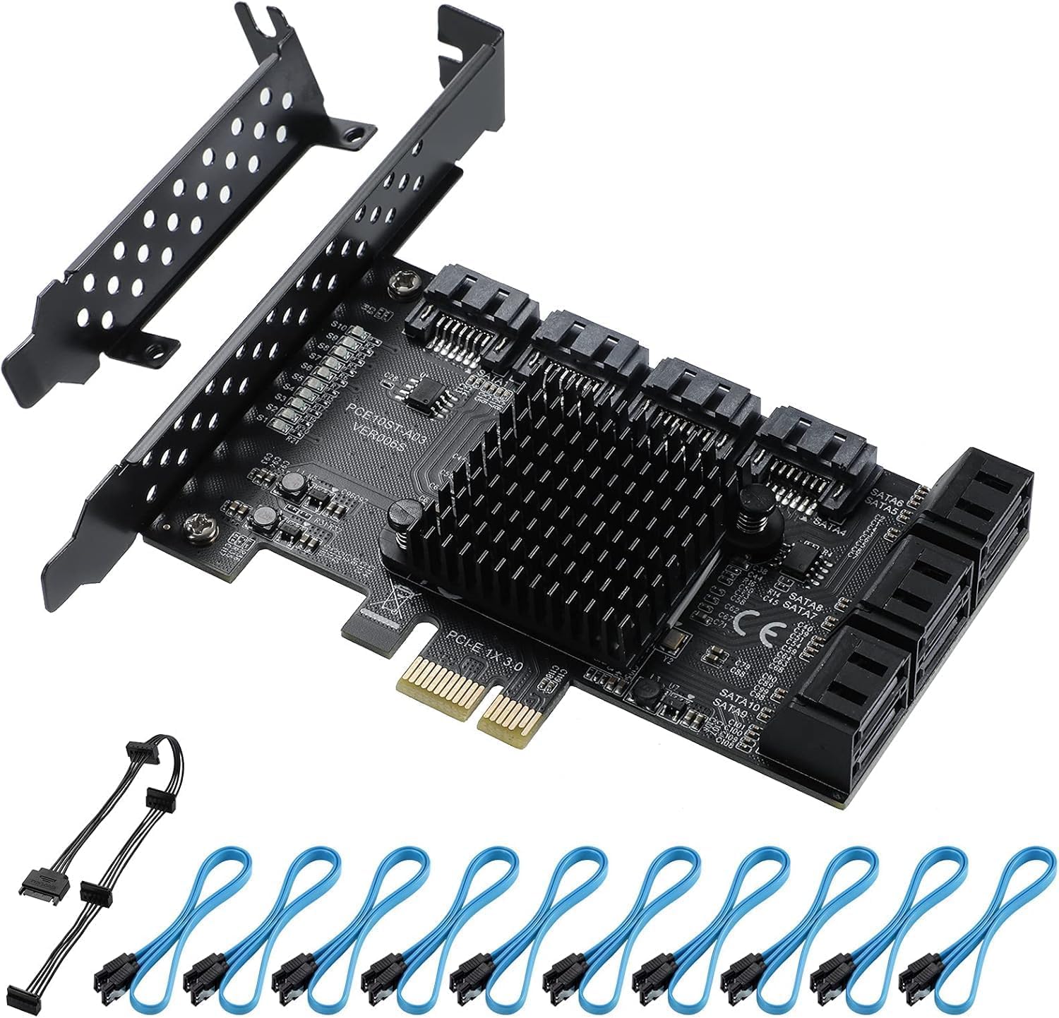 YABOANG PCI-E 1X SATA Card 10 Port, 6 Gbit/s SATA 3.0 PCIe Card, Controller Expansion Card, Boot as System Hard Disk, Suitable for All PCIE Slots are for HDD