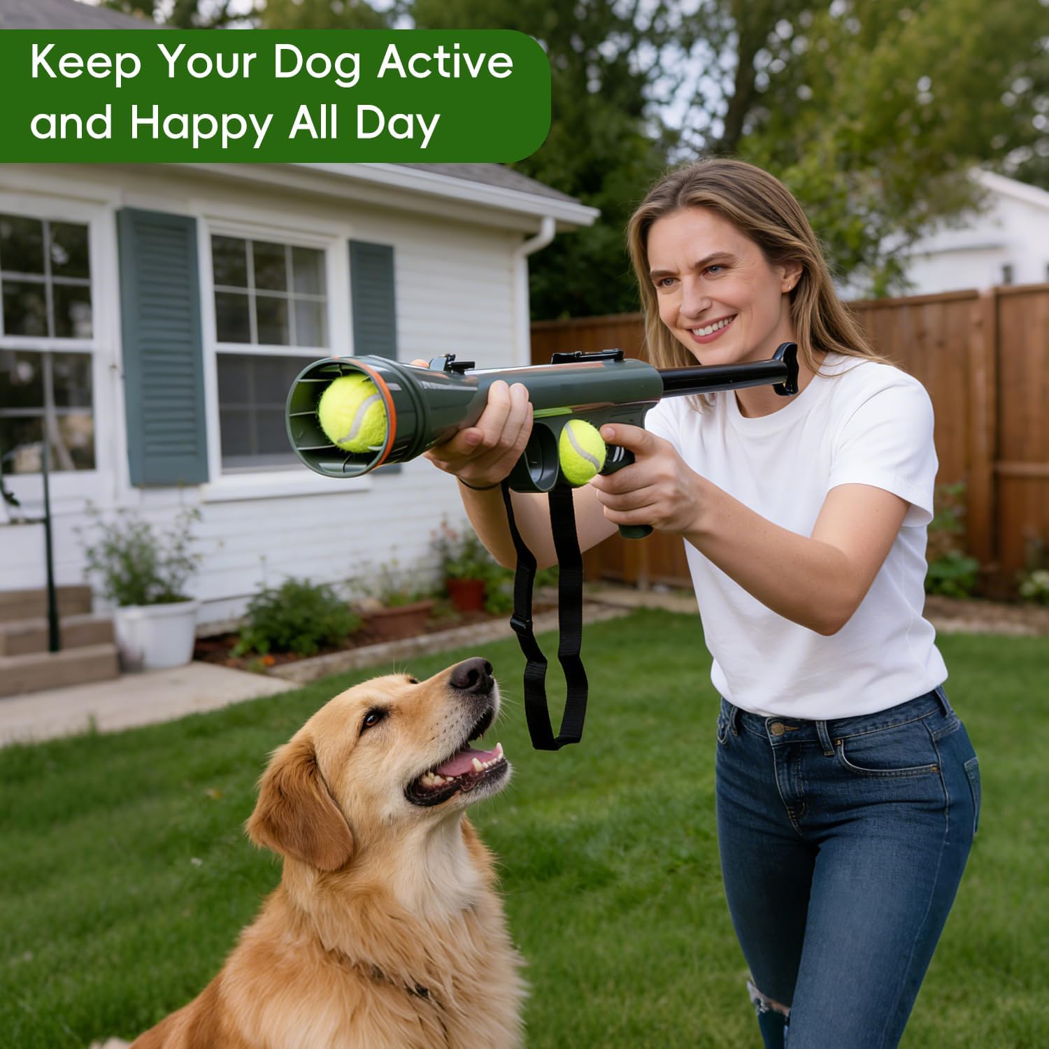 Dog Ball Launcher for Dogs,Dog Tennis Ball Blaster Thrower Gun for Fetch with 2 Tennis Balls for Small Medium Dogs, Easy Load Dog Ball Thrower Toy for Indoor Outdoor Play (Green)