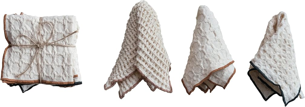 Bloomingville 3-Piece Square Cotton Waffle Weave Dish Cloths with Colored Edge, Multicolor